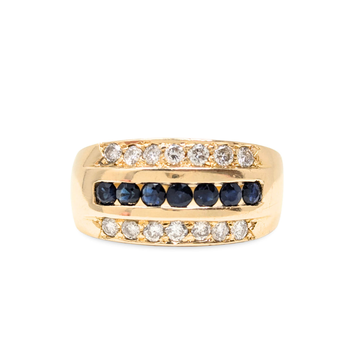 18K Gold Blue Sapphire & Diamond Ring & Earrings Set