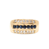 18K Gold Blue Sapphire & Diamond Ring & Earrings Set