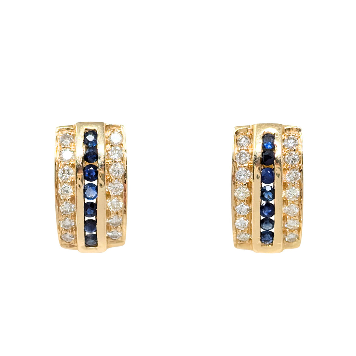 18K Gold Blue Sapphire & Diamond Ring & Earrings Set