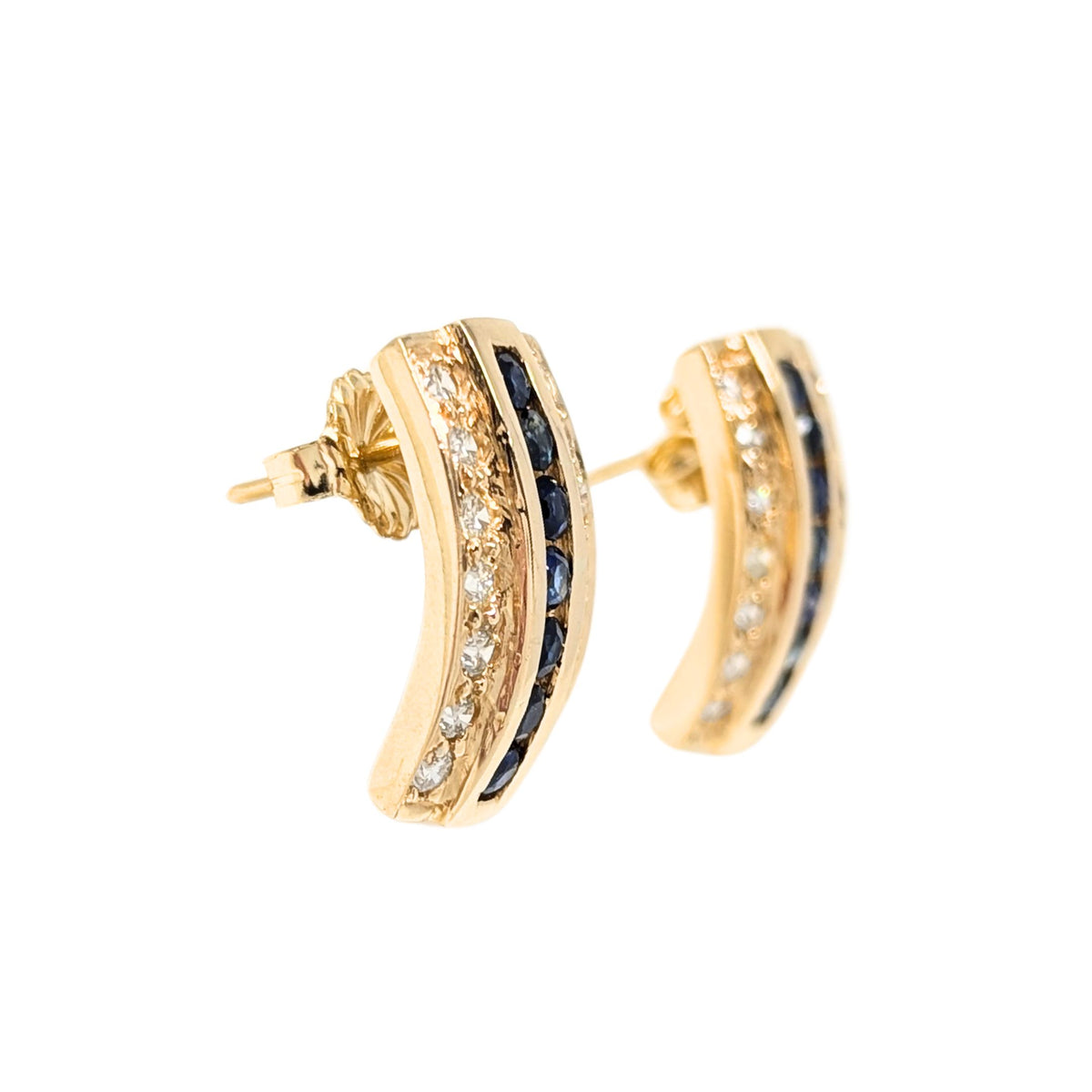 18K Gold Blue Sapphire & Diamond Ring & Earrings Set