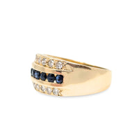 18K Gold Blue Sapphire & Diamond Ring & Earrings Set