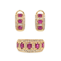 14K Gold Red Topaz & Diamond Ring & Earrings Set