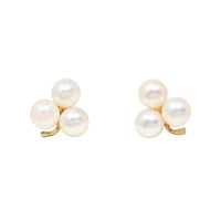 14K Gold Triple Pearl Earrings