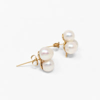 14K Gold Triple Pearl Earrings