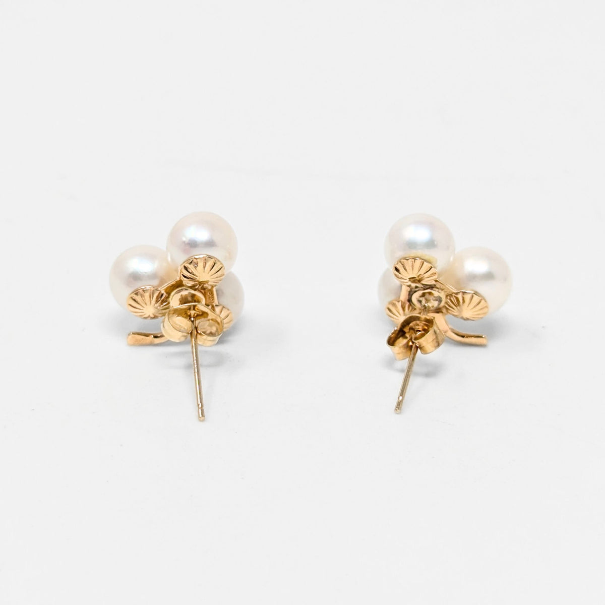 14K Gold Triple Pearl Earrings