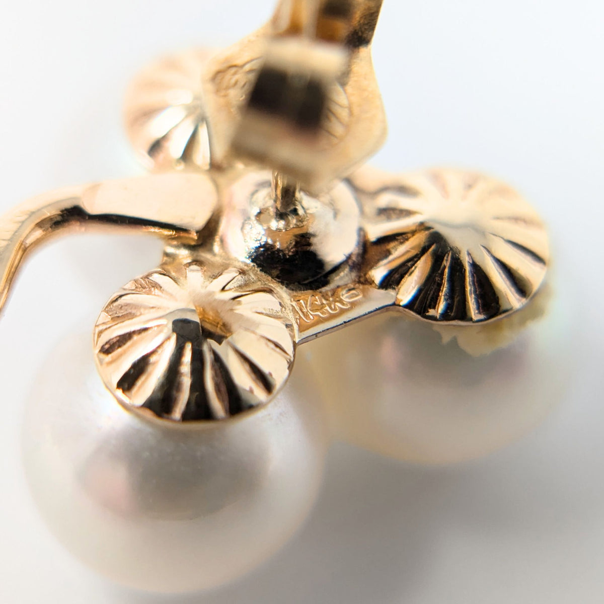 14K Gold Triple Pearl Earrings