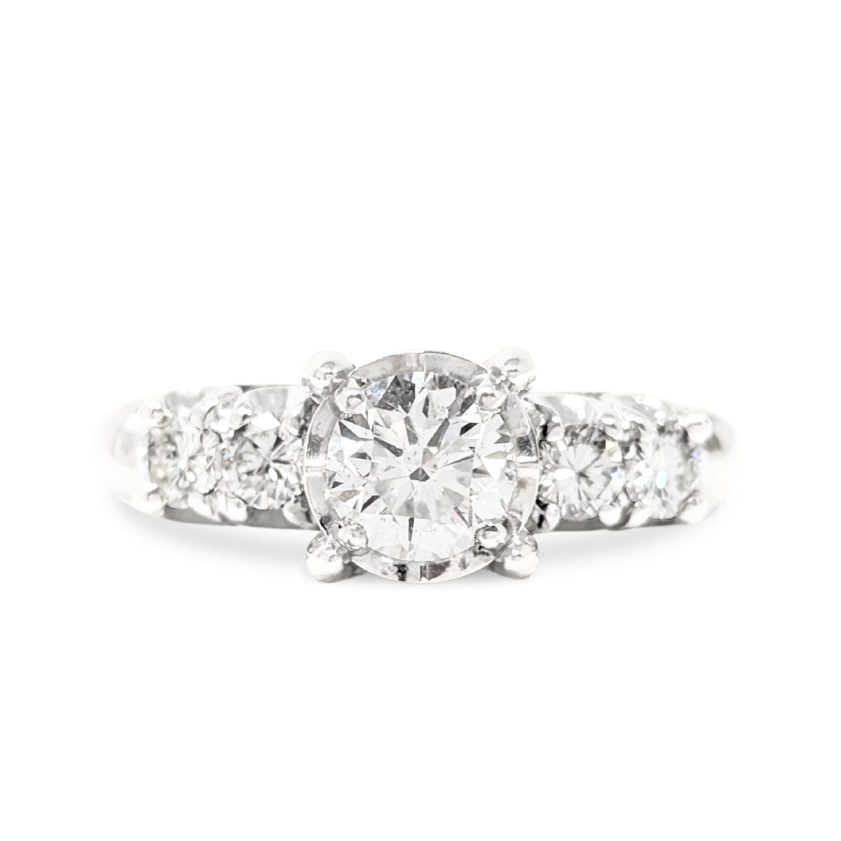 14K White Gold 1.6tcw 5 Diamond Engagement Ring - Size 8