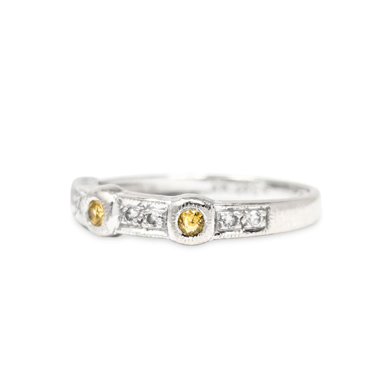 18K White Gold, Yellow Topaz & Diamond Band - Size 6.5