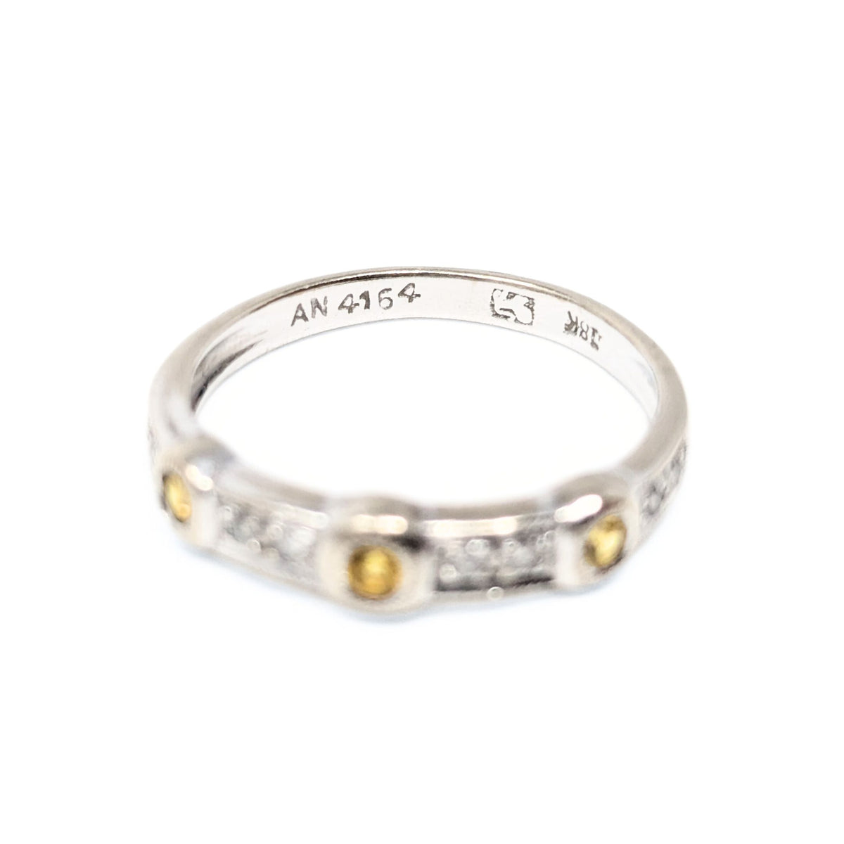 18K White Gold, Yellow Topaz & Diamond Band - Size 6.5