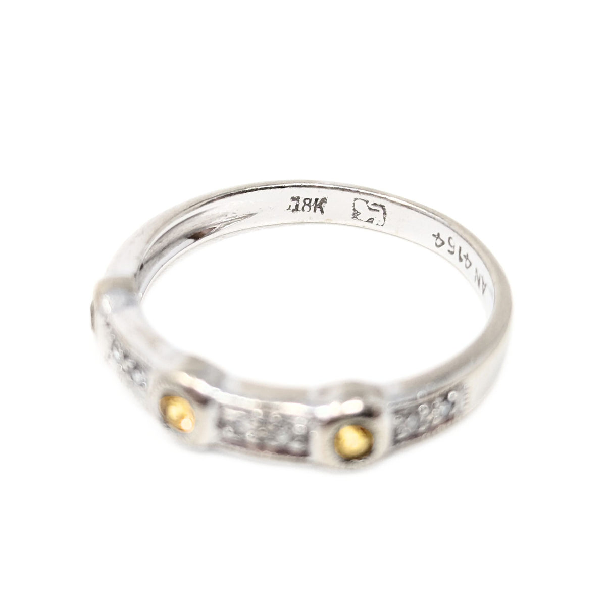 18K White Gold, Yellow Topaz & Diamond Band - Size 6.5