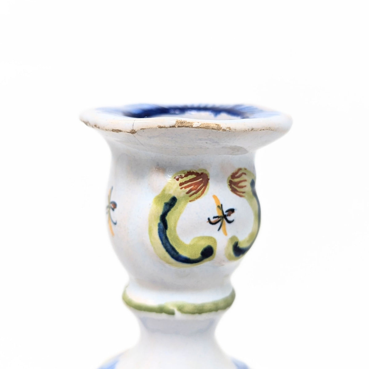 Antique Rouen Faience Candleholder