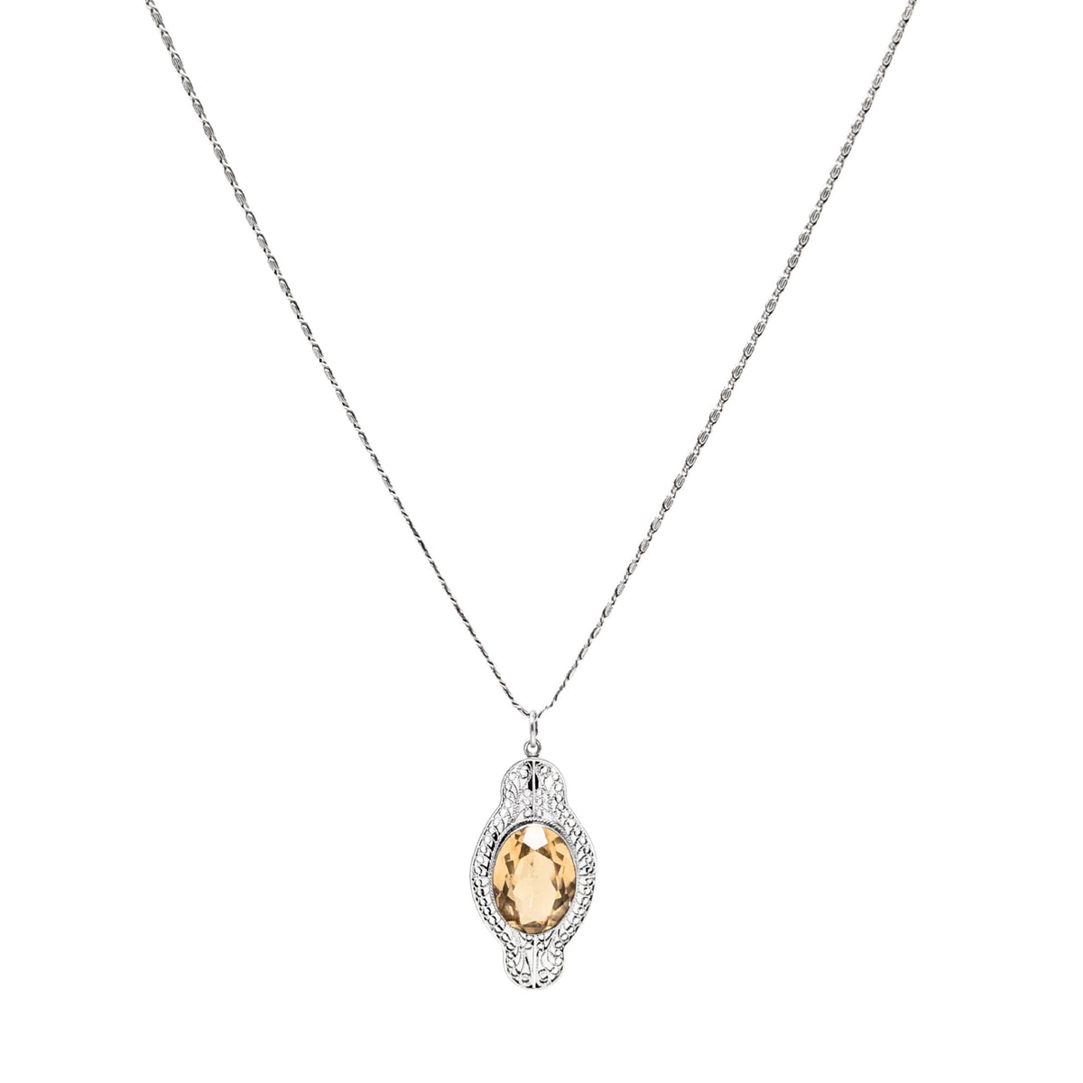 Antique Sterling Faux Citrine Filigree Necklace
