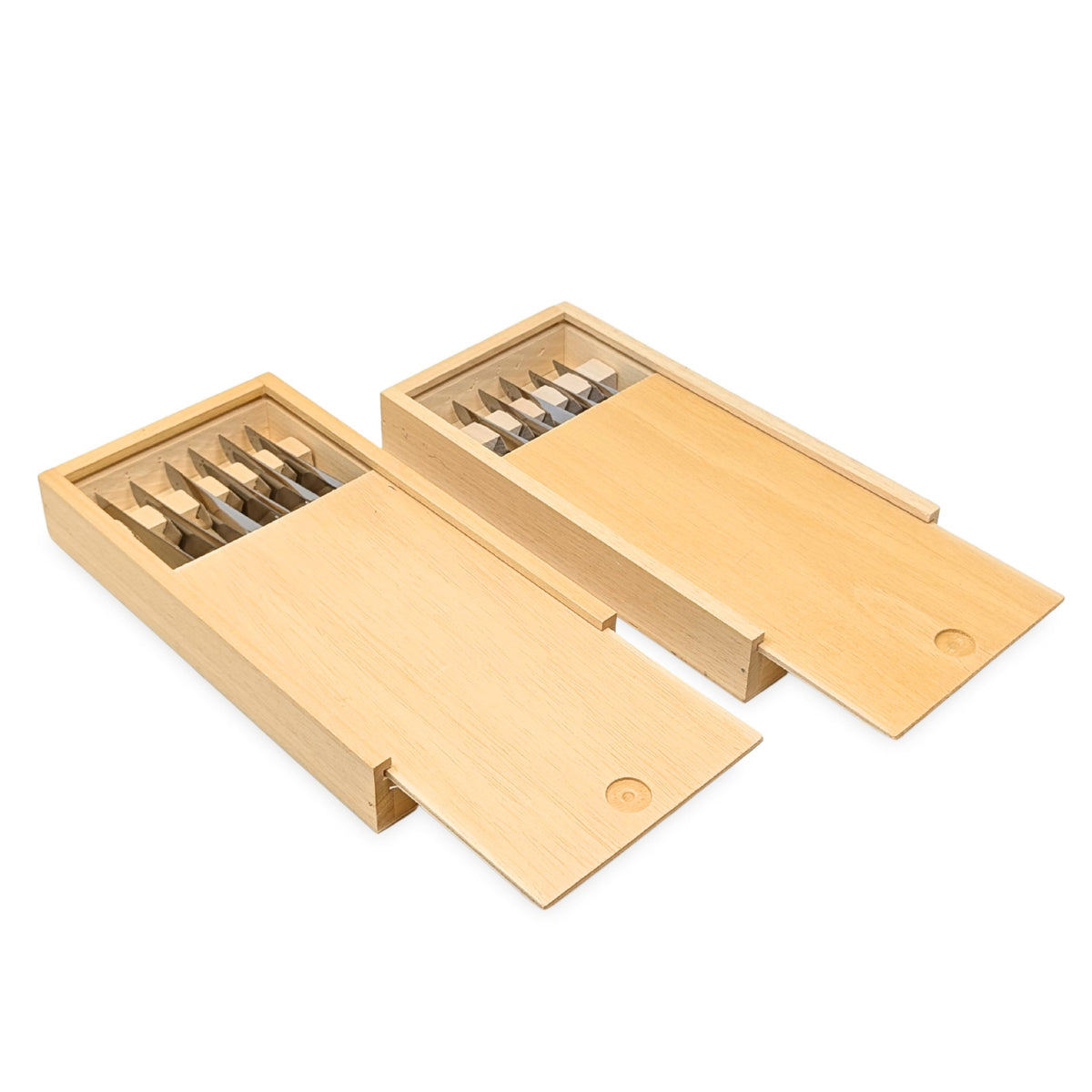 Set of 12 Laguiole France Black/Gold Bee Steak Knives & Wooden Boxes