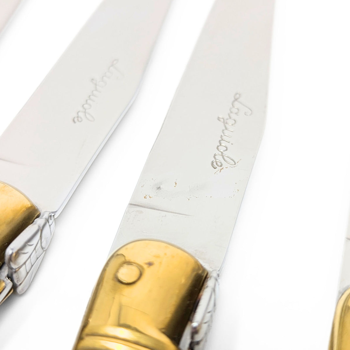 Set of 12 Laguiole France Black/Gold Bee Steak Knives & Wooden Boxes