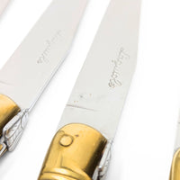 Set of 12 Laguiole France Black/Gold Bee Steak Knives & Wooden Boxes