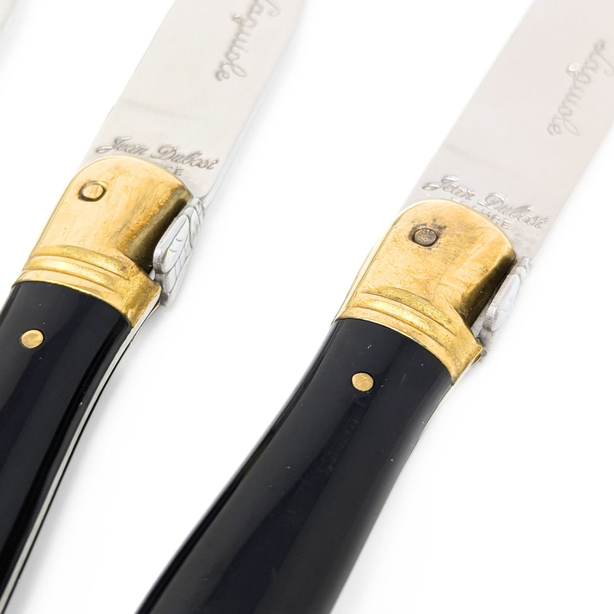 Set of 12 Laguiole France Black/Gold Bee Steak Knives & Wooden Boxes