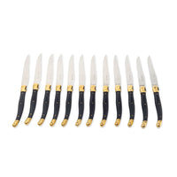 Set of 12 Laguiole France Black/Gold Bee Steak Knives & Wooden Boxes