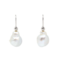 18K White Gold, Baroque Pearl, & Diamond Drop Earrings