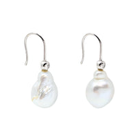 18K White Gold, Baroque Pearl, & Diamond Drop Earrings
