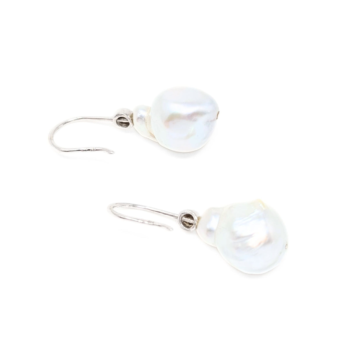 18K White Gold, Baroque Pearl, & Diamond Drop Earrings