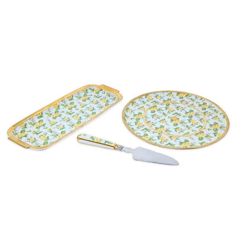 Paul Pastaud Limoges Porcelain Buttercup/Lily of the Valley Cake Service (3pcs)