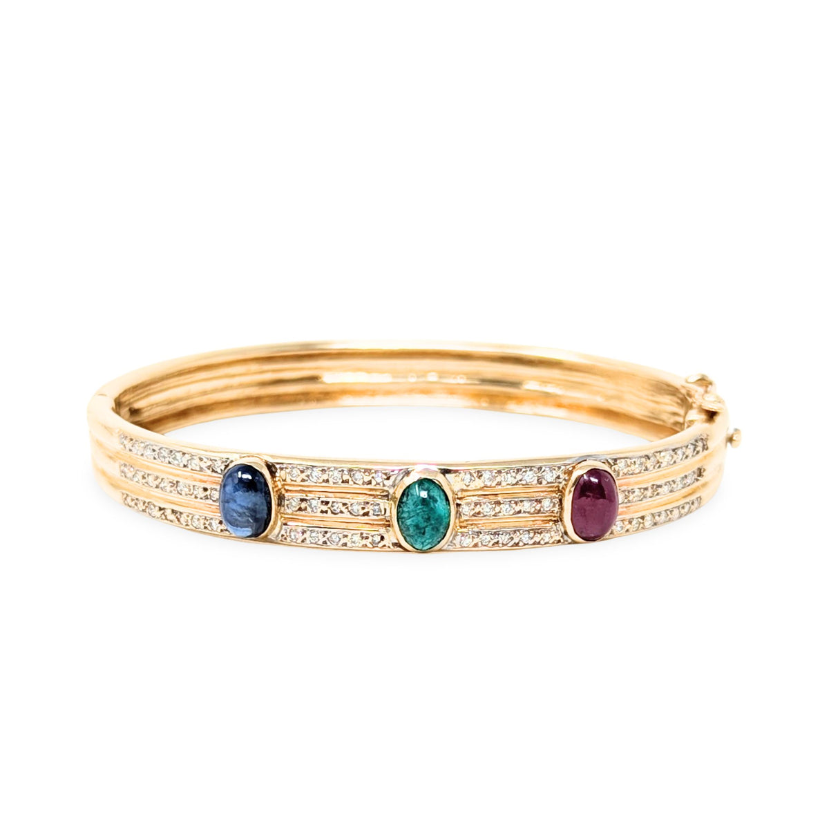 14K Gold Diamond, Emerald, Ruby, & Sapphire Bangle Bracelet