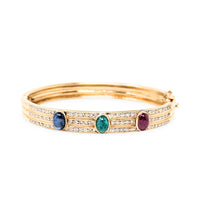 14K Gold Diamond, Emerald, Ruby, & Sapphire Bangle Bracelet