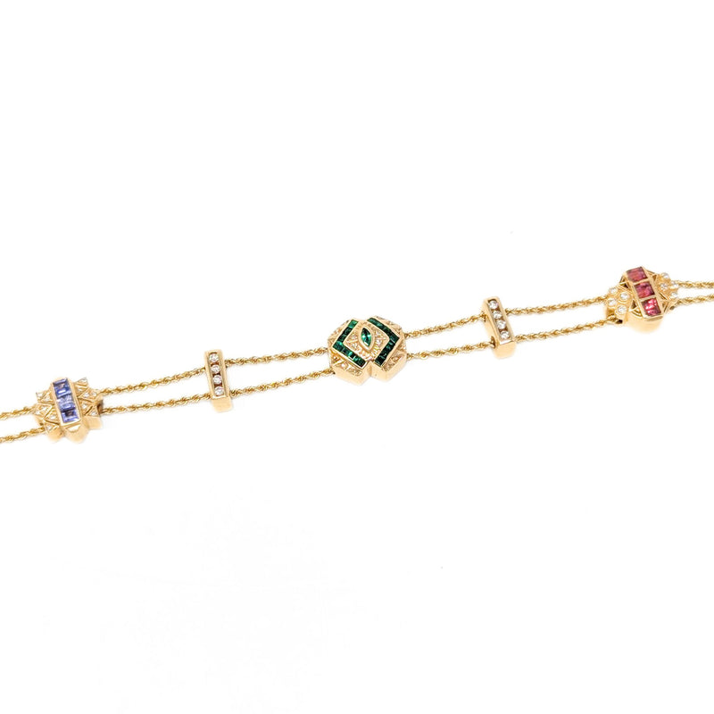 Joshua 14K Gold, Diamond, Emerald, Amethyst, & Tourmaline Slide Charm Bracelet
