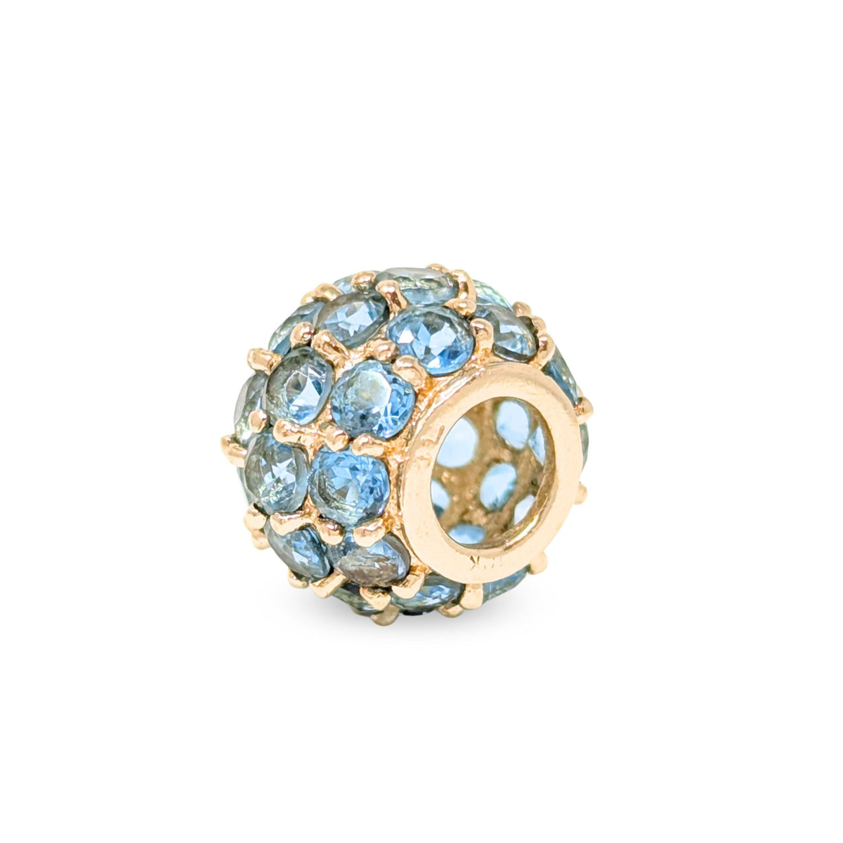 10K Gold Blue Topaz Slide Bead/ Charm