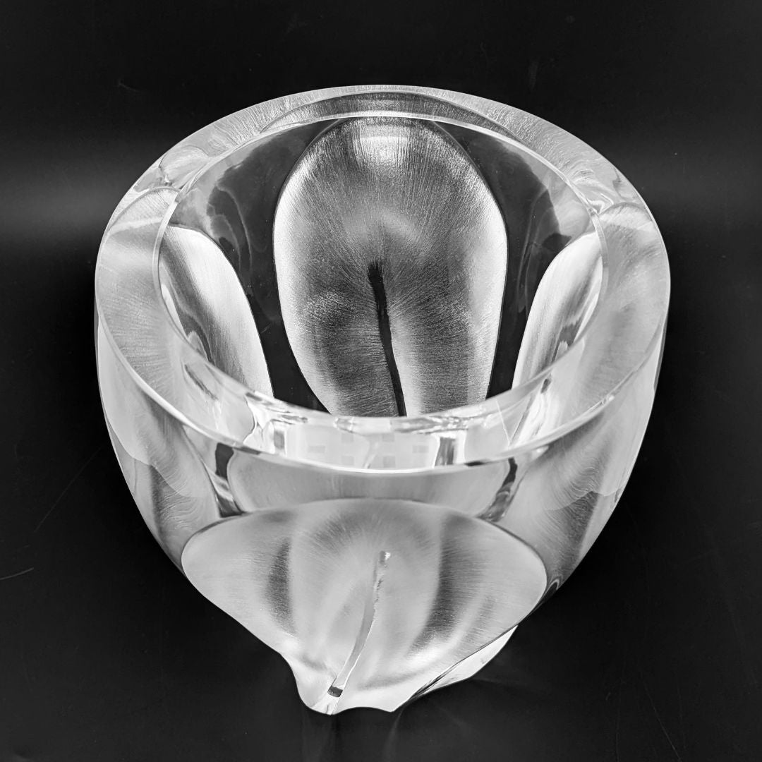 Vintage Lalique France "Ingrid" Crystal Leaf/Flower Vase, 10.5"
