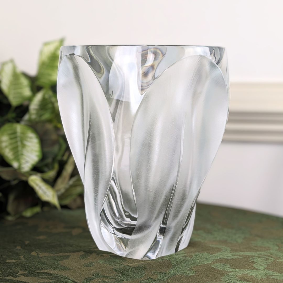 Vintage Lalique France "Ingrid" Crystal Leaf/Flower Vase, 10.5"