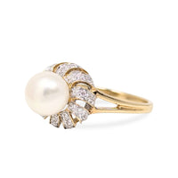 Vintage 10K Yellow Gold 7.5mm Pearl Swirl Ballerina Cocktail Ring - Size 7 (3.4g)