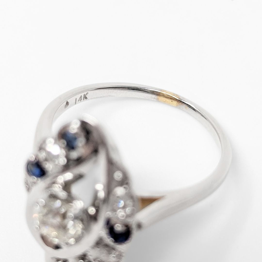 Vintage 14K White Gold Diamond & Sapphire Cocktail Ring - Size 5.5