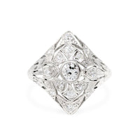 Antique Platinum & Diamond Filigree Ring - Size 7 W/ Papers