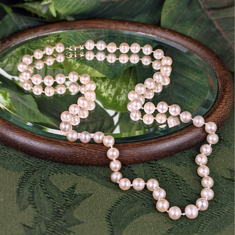 20" Genuine Pink Cultured Pearl Necklace 58-Count 6.5-7.3mm 14K Clasp