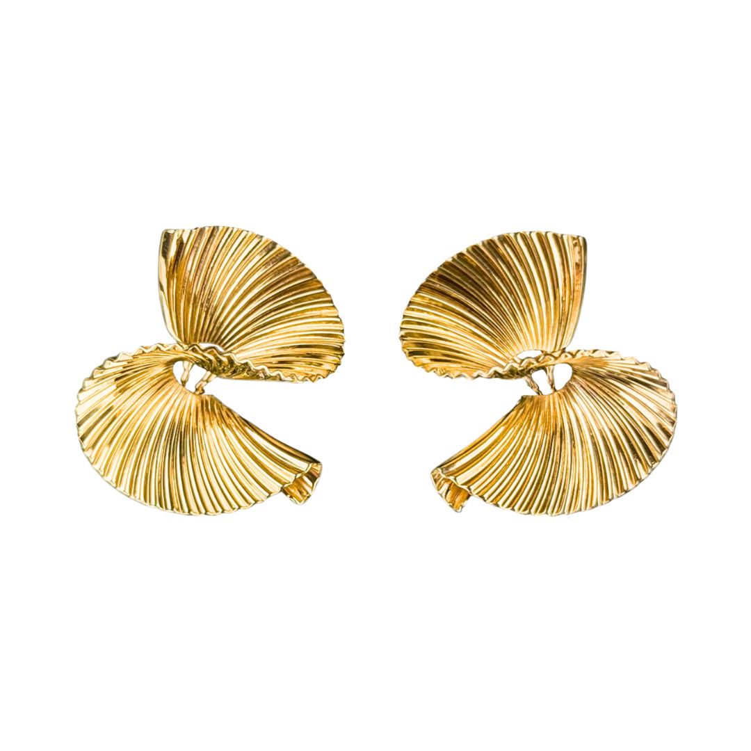 Vintage Fisher & Co 14K Yellow Gold Swirl Hinged Omega Back Earrings 11.3g