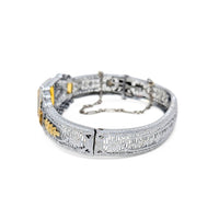 Antique 1920s Art Deco German Silver Filigree Amber Glass Bangle Bracelet
