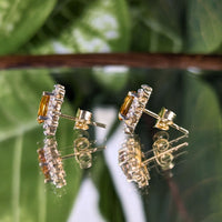 14K White Gold Honey Citrine Diamond Halo Stud Earrings Capri Jewelers Box