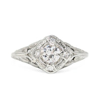 MG Lovebird Art Deco 18K White Gold OEC Diamond Filigree Engagement Ring, Sz 6.5
