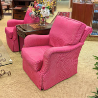 Pair of Wesley Hall Custom Swivel Glider Club Chairs - Designer Pink Fabric (With Covers)