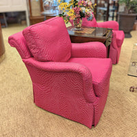 Pair of Wesley Hall Custom Swivel Glider Club Chairs - Designer Pink Fabric (With Covers)