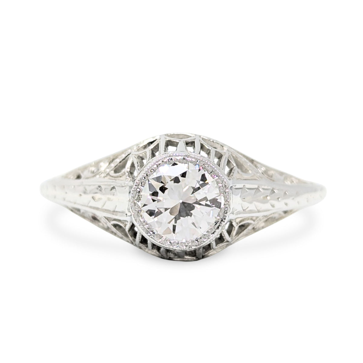 Antique Art Deco 18K White Gold 0.60ct Old European Cut Diamond Ring - Sz 6.5