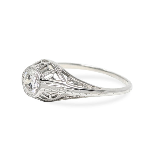 Antique Art Deco 18K White Gold 0.60ct Old European Cut Diamond Ring - Sz 6.5