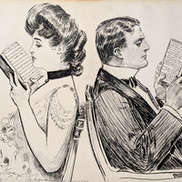 1902 Pen & Ink Drawing on Bristol Board "Their First Quarrel" After C.D. Gibson