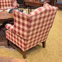 Pair of Johnston Benchworks Red Buffalo Check Wingback Chairs