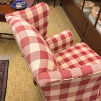 Pair of Johnston Benchworks Red Buffalo Check Wingback Chairs