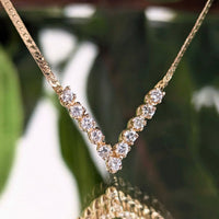 Vintage 14K Gold 11 Diamond Herringbone Chevron Child's Necklace, 14.5"