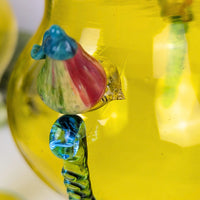 Vintage Yellow Murano Glass 9" Footed Fruit Motif Vases, Rigaree Handles