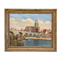 Fritz Berger 1963 Vintage Framed Oil Painting of Regensburg Germany (27"x 33")