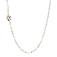 Vintage 30" Cultured Pearl Necklace, 14K/13K White Gold Diamond Cluster Clasp